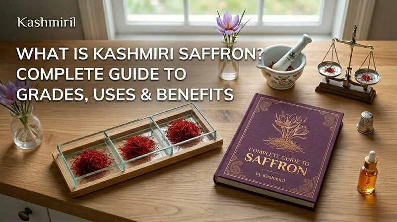 What is Kashmiri Saffron? Complete guide to grades, uses and benefits — saffron threads, crocus flower and Kashmiril book
