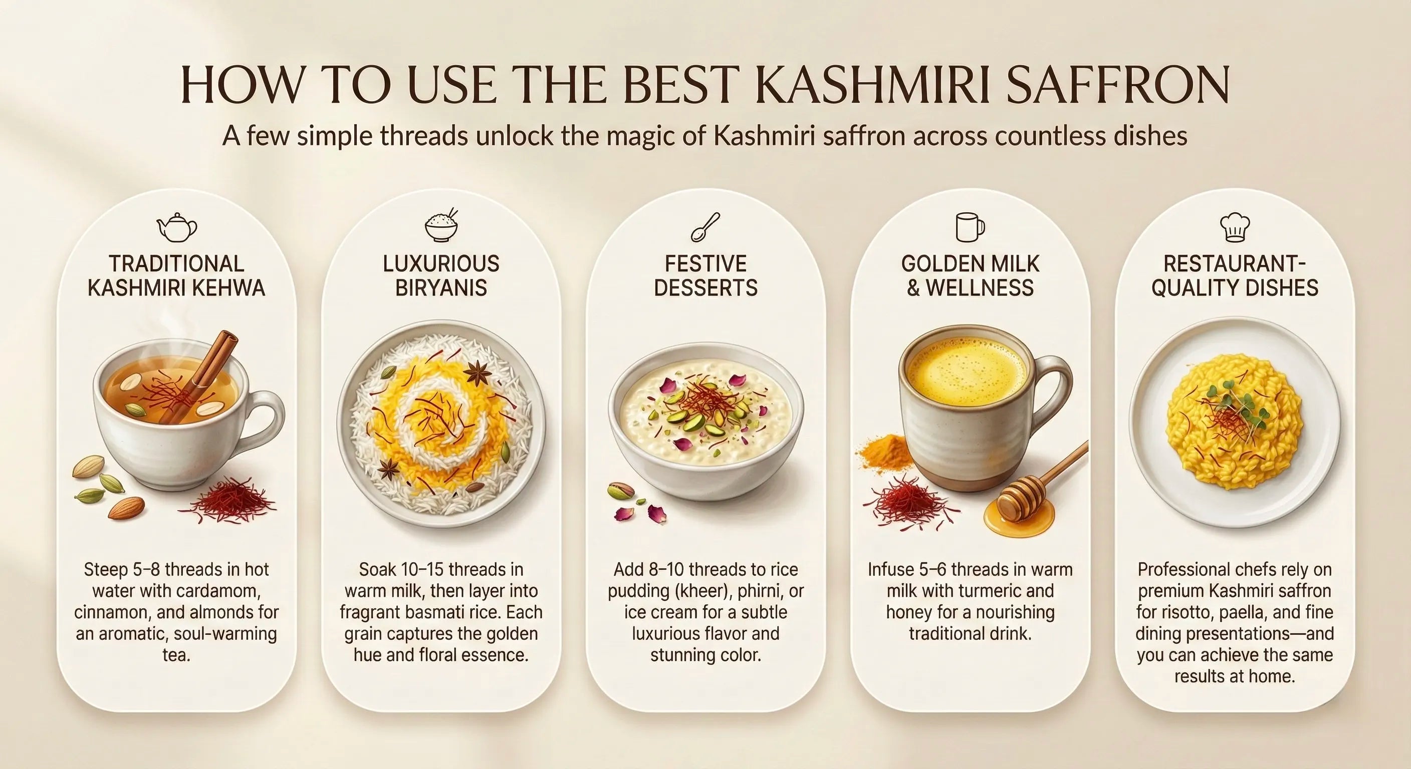 Infographic on how to use Kashmiri saffron with images and text.