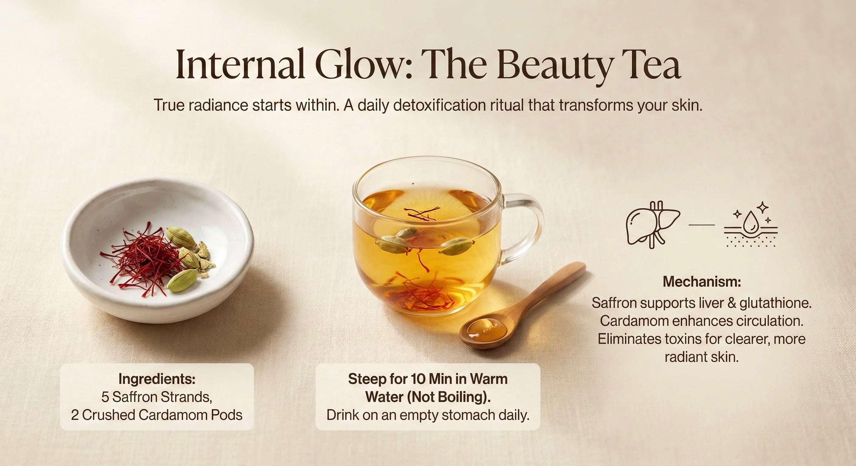 Infographics on how to make Saffron tea for Glowing Skin on a beige background