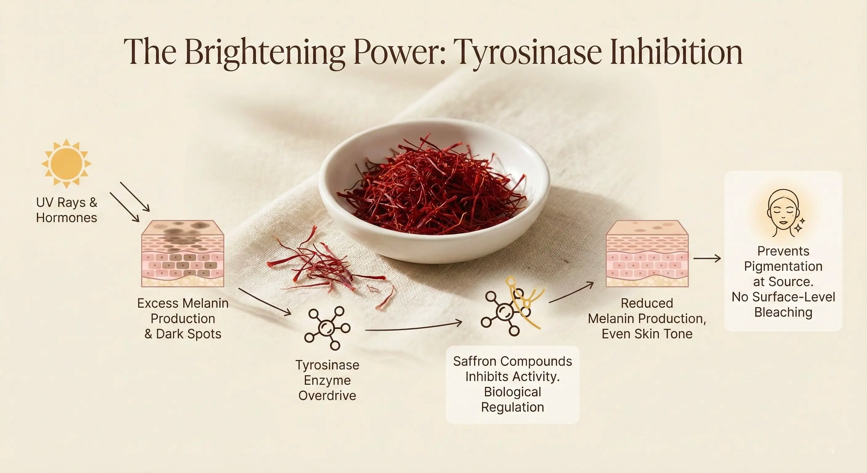 Infographics on Saffron Brightening Power  on beige background