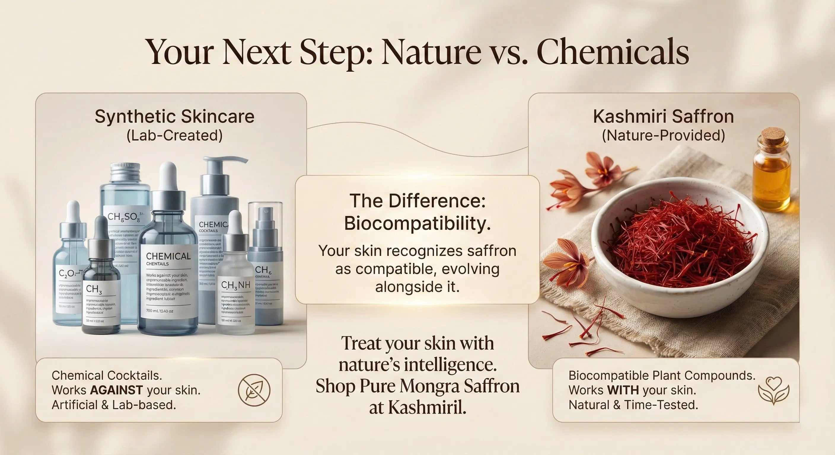 Infographics on your next step for slowing skin on a beige background